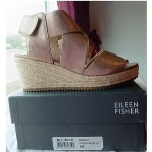 Eileen Fisher Willow 3 Espadrille Bronze Metallic Wedge Sandals (NIB) - 8M